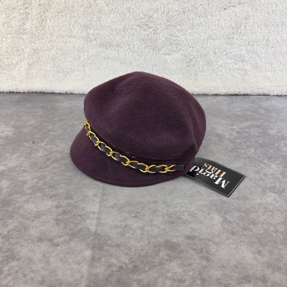 Magid Hats Womens Purple Wool Blend Newsboy Cap Gold Chain Accent One Size